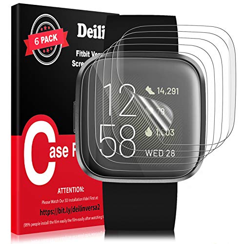 Deilin 6 Packs Screen Protector for Fitbit Versa 2/ Versa 3, Max Coverage, HD Clear, Bubbles Free, Flexible TPU Film for Fitbit Versa 2, Easy to Install with 3D Installation Video