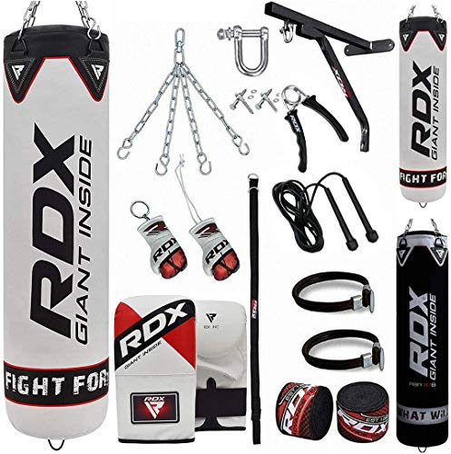 RDX Punch Bag for Boxing Training,Filled Heavy Bag Set with Punching Gloves, Wall Bracket, Chain, Great for MMA, Kickboxing, Muay Thai, Karate, BJJ, Grappling and Taekwondo,17PC Comes in 4FT 5FT