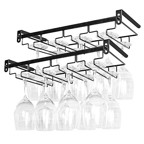YOPAY 2 Pack Wine Glass Rack Under Cabinet, Metal Stemware Holder for Bar Home Kitchen, Wine Glass Organizer Storage Hanger, Easy to Install, 4 Rows, 15.75 Inch