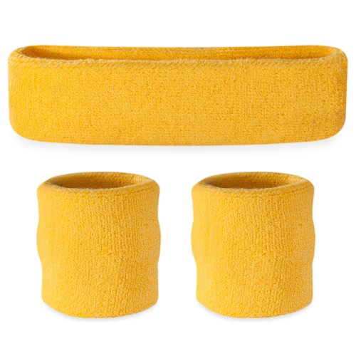 Suddora Yellow Headband/Wristband Set - Sports Sweatbands for Head and Wrist