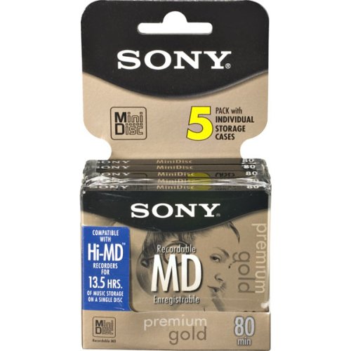 Sony 5MDW80PL 80 Minute MiniDisc MD Premium Gold (5 Pack) (Discontinued by Manufacturer)