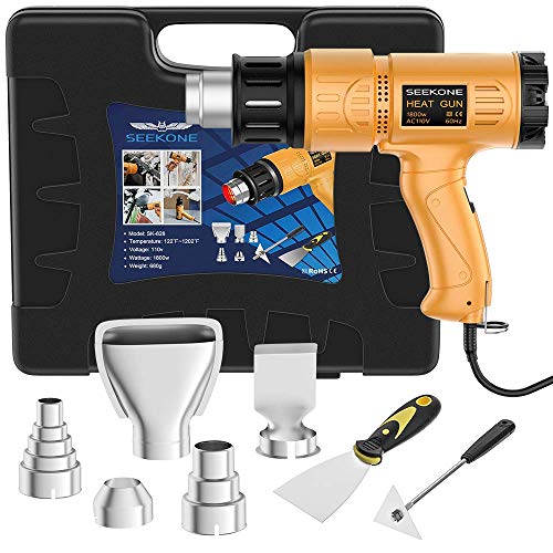 Heat Gun, SEEKONE 1800W Heat Gun Kit With Carry Case, Variable Temperature Control with 2-Temp Settings 4 Nozzles 122℉~1202℉（50℃- 650℃）with Overload Protection for Crafts, Shrinking PVC