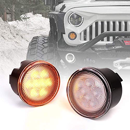 Xprite LED Turn Signal Lights Amber Clear Lens Front Turn Signal Assembly with Parking Funtion for 2007-2018 Jeep Wrangler JK & Wrangler Unlimited