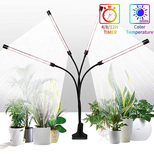 Grow Lights Sunlight White,GHodec 168LED 100W Four-Head Plant Lights,Growing Lamps for Indoor Plant,5 Dimmable Levels & 4/8/12H Timer