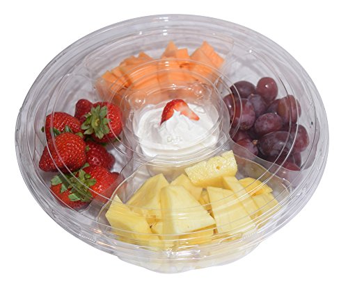 JA Kitchens 5 Compartment, Disposable Clear Fruit / Vegetable Tray with Lid (5 Sets)