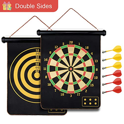 Safety Magnetic Dartboard Board Game Set -Two Sided Bullseye Dartboard,17 Inch Dart Board with 6 pcs Safe Darts, Easily Hangs Anywhere,for Adults Family Party Leisure Sports Games Gifts …