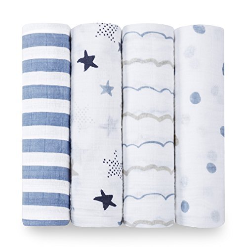 aden + anais Swaddle Blanket, Boutique Muslin Blankets for Girls & Boys, Baby Receiving Swaddles, Ideal Newborn & Infant Swaddling Set, Perfect Shower Gifts, 4 Pack, Rock Star