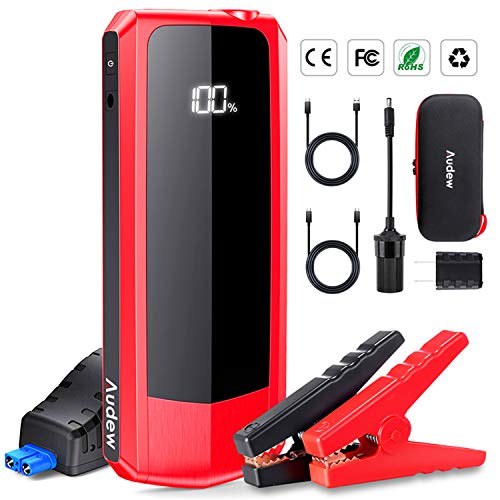 Audew Upgraded Car Jump Starters, Jump Box 2000A Peak 20000mAh Battery Charger Automotive(up to All Gas and 8.5L Diesel), 12V Battery Booster with 3 Modes LED Flashlight and Dual QC USB Ports