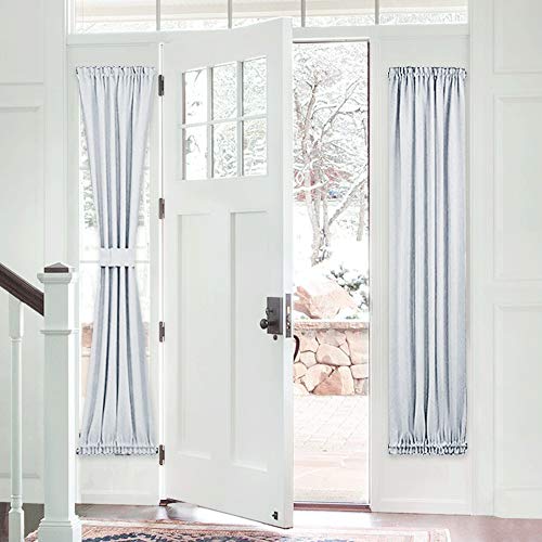 PONY DANCE Door Curtain Panel - Heavy-Duty Solid Rod Pocket Blackout Window Treatment for Sliding Glass French Door with Adjustable Tieback, 25 x 72-inch, Greyish White, 1 Piece