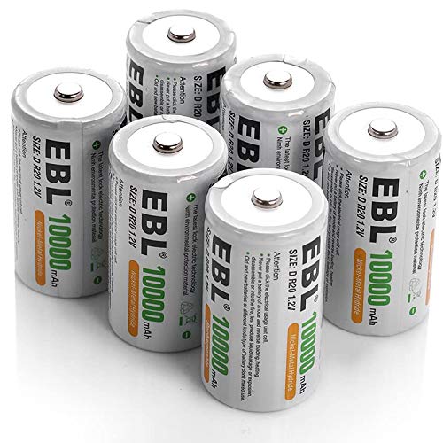 EBL D Battery D Size Rechargeable Batteries 10,000mAh Ni-MH, Pack of 6 - ProCyco Technology