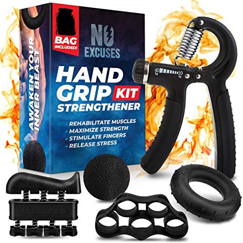 Grip Strength Trainer Kit (5 Pack), Hand Grip Strengthener Kit, Hand Strengthener & Grip Strength Kit - Hand Exerciser Grip Strengthener Kit, Grip Trainer & Hand Grips for Strength *Bonus Carry Bag*