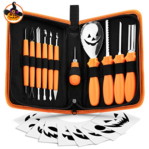 Pumpkin Carving Kit Halloween Jack-O-Lanterns Professional Carving Tools 12 Piece Pumpkin Carving Set Stainless Steel Lengthening and Thickening Carving Knife, Cuts, Scoops, Scrapers, Saws, Loops