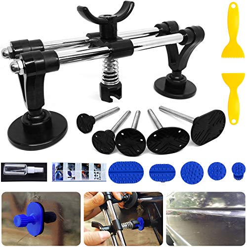 Manelord Auto Body Repair Tool Kit, Car Dent Puller with Double Pole Bridge Dent Puller, Glue Puller Tabs, Glue Shovel for Auto Dent Removal, Minor dents, Door Dings and Hail Damage