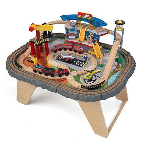 KidKraft 17564.0 Transportation Station Train Set and Table Toy,Natural
