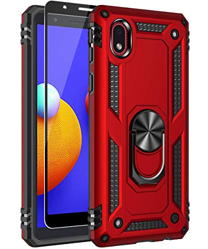 SunRemex Galaxy A01 Core Case with Tempered Glass Screen Protector. Galaxy A01 Core Case Kickstand [ Military Grade ] 15ft. Drop Tested Protective Cover for Samsung Galaxy A01 Core Phone (Red)