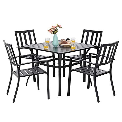 PHI VILLA 5-Piece Metal Patio Outdoor Table and Chairs Dining Set- 37' Square Bistro Table and 4 Backyard Garden Chairs, Table with 1.57' Umbrella Hole