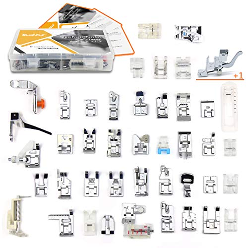 43 pcs Presser Feet Set with Manual & Adapter SIMPZIA Sewing Machine Foot Kit Compatible with Brother, Babylock, Janome, Singer, Elna, Toyota, New Home, Simplicity, Necchi, Kenmore, White (Low Shank)