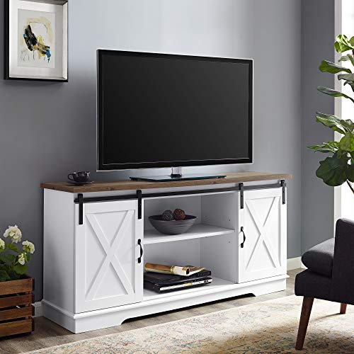 Walker Edison WE Furniture TV Stand 58' White/Rustic Oak, White/Reclaimed Barnwood