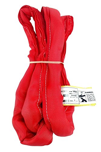 USA Made VR5 X 4' Red Slings 4'-30' Lengths in Listing, Double PLY Cover Endless Round Poly Lifting Slings, 13,200 lbs Vert, 10,560 lbs Choker, 26,400 lbs Basket (USA Polyester) (4 FT)