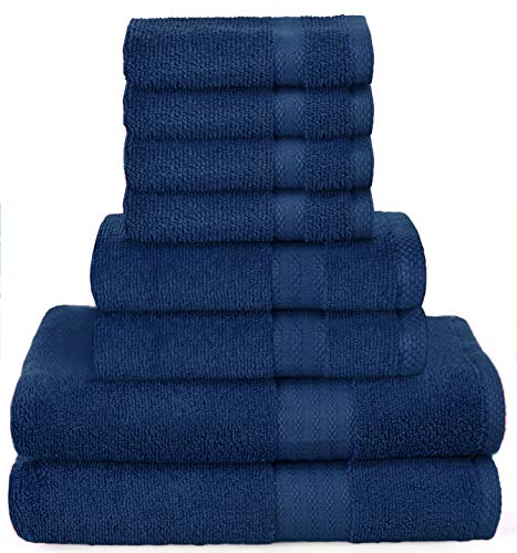 GLAMBURG Ultra Soft 8-Piece Towel Set - 100% Pure Ringspun Cotton, Contains 2 Oversized Bath Towels 30x54, 2 Hand Towels 16x28, 4 Wash Cloths 13x13 - Ideal for Everyday use, Hotel & Spa - Navy Blue