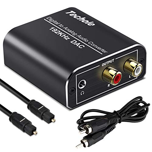 Digital to Analog Audio Converter-192kHz Techole Aluminum Optical to RCA with Optical &Coaxial Cable. Digital SPDIF TOSLINK to Stereo L/R and 3.5mm Jack DAC Converter for PS4 Xbox HDTV DVD Headphone