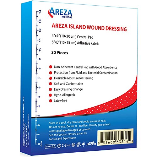 Bordered Gauze Island Dressing 6' x 6' Sterile Latex Free 30 Per Box; Wound Dressing by Areza Medical