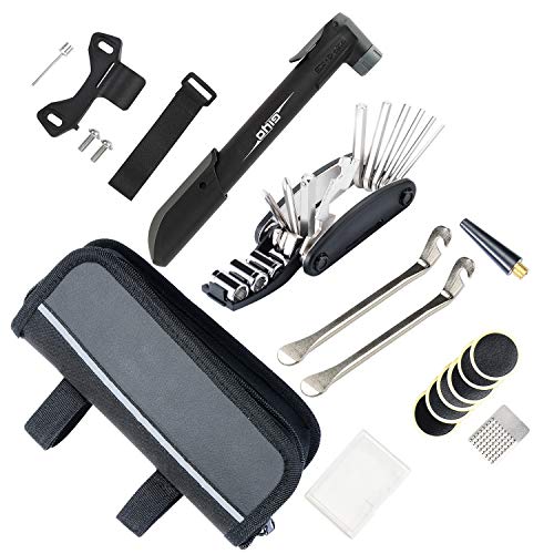 YOUYOUTE Bike Repair Kits with Pump, Mini Bicycle Pump 120 PSI with Smart Valve, Fits Schrader Presta, Bike Flat Tire Repair Tools with Bag