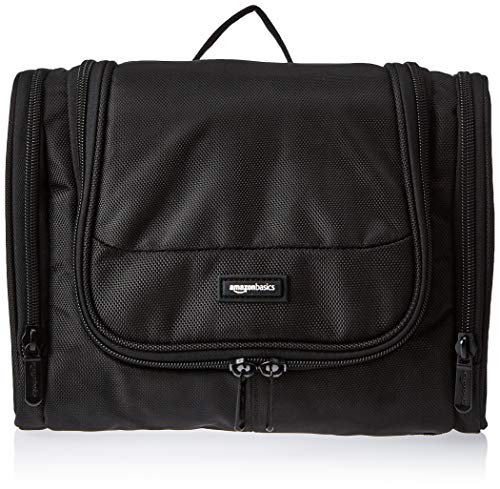 AmazonBasics Hanging, Travel Toiletry Bag Organizer, Shower Dopp Kit, Black