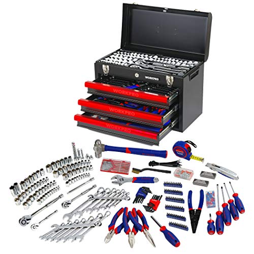 WORKPRO 408-Piece Mechanics Tool Set with 3-Drawer Heavy Duty Metal Box, W009044A