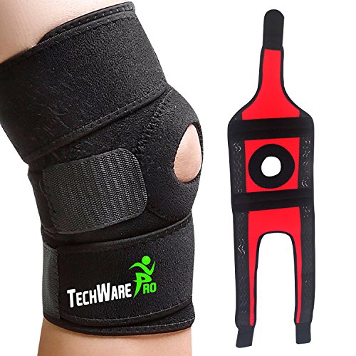 TechWare Pro Knee Brace Support - Relieves ACL, LCL, MCL, Meniscus Tear, Arthritis, Tendonitis Pain. Open Patella Dual Stabilizers Non Slip Comfort Neoprene. Adjustable Bi-Directional Straps - Medium