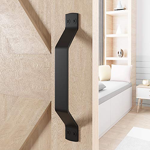 WINSOON Simple Sliding Barn Door Handle, Comfortable Handy Touch Gate Handle Pull Set, Premium Black Carbon Stainless Steel Body, Snugly Fits 9' Hole Spaces Wood Doors, Replace Old Pull Handles