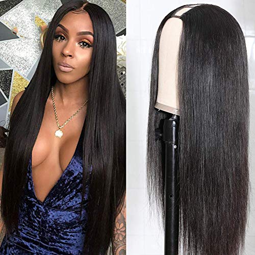 U Part Wigs Human Hair Wigs For Black Women Brazilian Straight Human Hair Wigs None Lace Front Wigs Glueless Natural Color U-part Wigs Hair Extension Clip(16inch,U-Part wig)