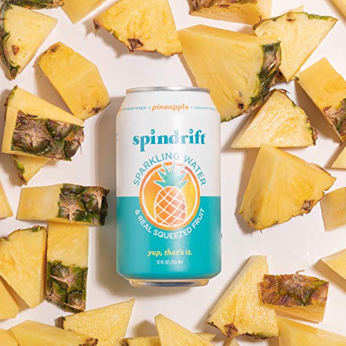 Spindrift Sparkling Water, Pineapple Flavored, Made With Real Squeezed Fruit, 12 Fl Oz Cans, Pack Of 24 (Only 13 Calories per Seltzer Water Can)