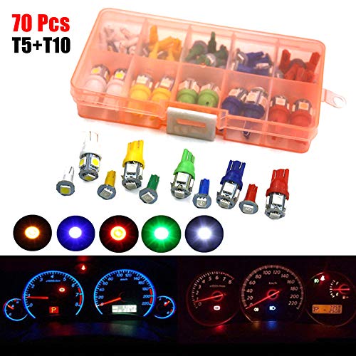 Elliot Jonah 70Pcs/set Car T5+T10 LED Instrument Panel Cluster Plug Dash Light Bulb Indicator