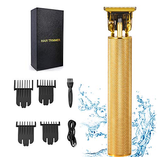 Electric Pro Hair Clippers USB Cordless Rechargeable T-Blade Hair Trimmer for Men Waterproof Professional Kit Electric Outliner Grooming Beard Shaver With 4 Limit Comb.Gold