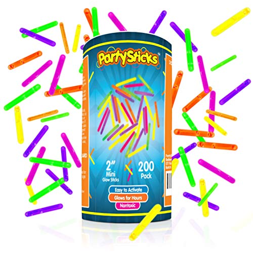 PartySticks Bulk Mini Glow Sticks 200pk - 2 Inch Glow Stick Halloween Decorations, Glow in The Dark Party Favors, Glow Party Supplies - Waterproof Floating Bright Neon Light Sticks (Assorted Colors)