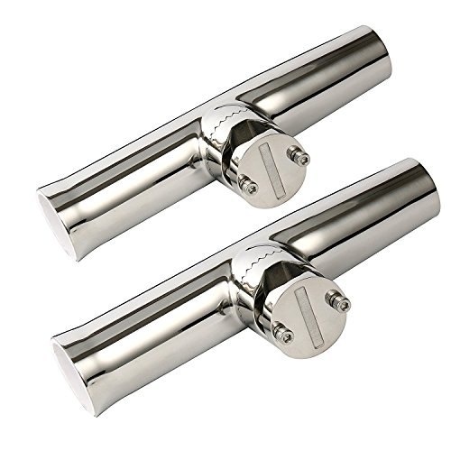 Amarine Made (2X) Stainless Tournament Style Clamp on Fishing Rod Holder for Rails 7/8' to 1', Rail Mount Rod Holder