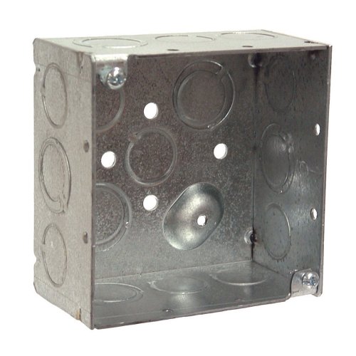 Hubbell-Raco 8232 2-1/8-Inch Deep, 1/2-Inch and 3/4-Inch Side Knockouts, Welded 4-Inch Square Box