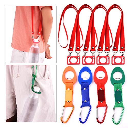 WXJ13 8 PCS Colorful Silicone Water Bottle Holder Clip Buckle with Carabiner and Hanging Rope Buckle for Outdoor Activities Camping Hiking Traveling Accessories