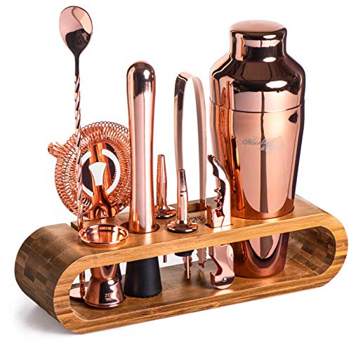 Mixology Bartender Kit: 10-Piece Bar Tool Set with Stylish Bamboo Stand | Perfect Home Bartending Kit and Martini Cocktail Shaker Set For an Awesome Drink Mixing Experience (Copper)