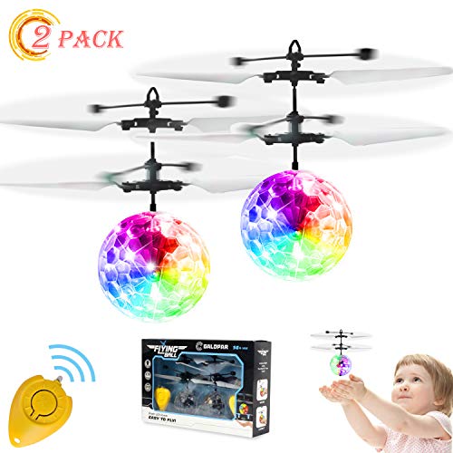 GALOPAR 2 Pack Flying Ball Toys, Rechargeable Ball Drone Light Up RC Toy for Kids Boys Girls Gifts, Infrared Induction Helicopter with Remote Controller for Indoor and Outdoor Games