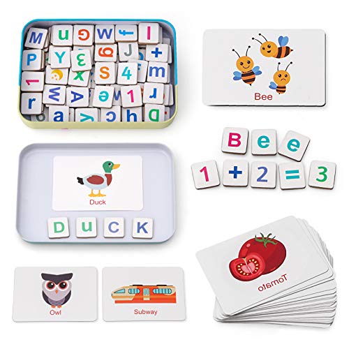 Coogam Wooden Magnetic Letters and Numbers Toys, Fridge Magnets ABC Alphabet Word Flash Cards Spelling Counting Game Learning Uppercase Lowercase Math for 3 4 5 Year Old Preschool Toddler Kid Boy Girl