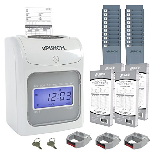 CALCULATING uPunch Time Clock Bundle with 200 Cards, 3 Ribbons, 2 Time Card Racks, & 2 Keys (HN4500)
