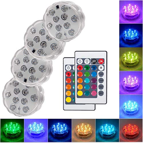 Submersible Led Lights with Remote - 2020 Underwater Led Lights - Waterproof Light Pad - Led Lights Battery Operated - Aquarium Lights Decorations - Fountain,Pond Lights -Four Remote Controls Included