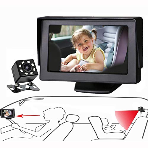 Baby-Mirror for-Car Back-Seat - Baby Car Camera with Night Vision, View Infant in Rear Facing Seat with 4.3-Inch HD Display, Observe The Baby's Every Move at Any Time while Driving