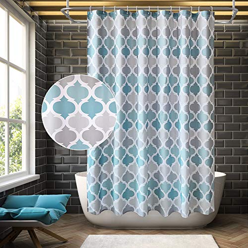 ANYEV Shower Curtain Bathroom Geometric Bath Curtain Waterproof Fabric Curtain Set with 12 Hooks Suits for Bathtub Bathing Cover, Eco-Friendly, No Odor Rust Proof Grommets, 72by72 inch Blue