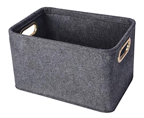 Collapsible Storage Bins Foldable Felt Fabric Storage Basket Organizer Boxes Containers with Handles Metal Handles for Nursery Toys,Kids Room,Clothes,Towels,Magazine
