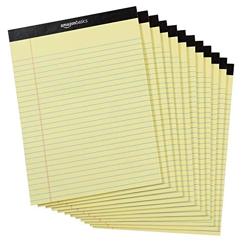 AmazonBasics Legal/Wide Ruled 8-1/2 by 11-3/4 Legal Pad - Canary (50 Sheet Paper Pads, 12 pack)