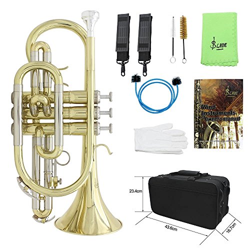 ammoon Bb Flat Cornet Brass Instrument with Carrying Case Gloves Cleaning Cloth Grease Brushes