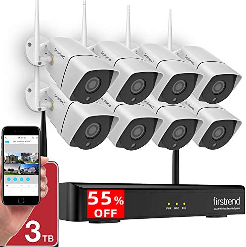 1080P Wireless Security Camera System, Firstrend 8CH Wireless NVR System with 8pcs 1080P HD Security Camera and 3TB Hard Drive Pre-Installed,P2P Wireless Security System for Indoor and Outdoor Use